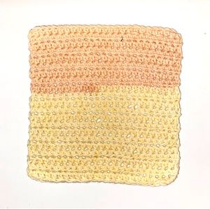 pink and yellow crochet wash cloth